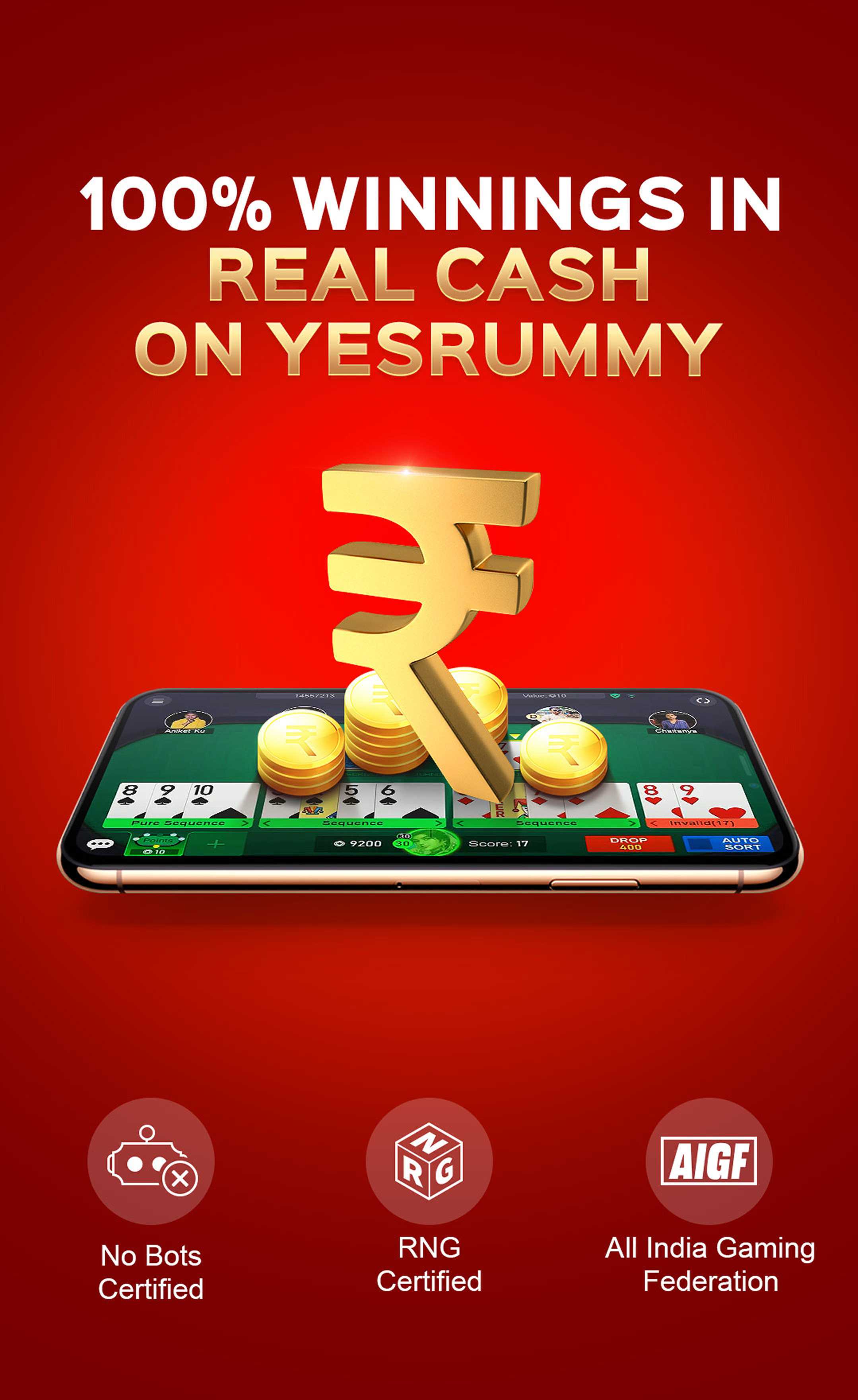 100% winnings in real cash on yesrummy